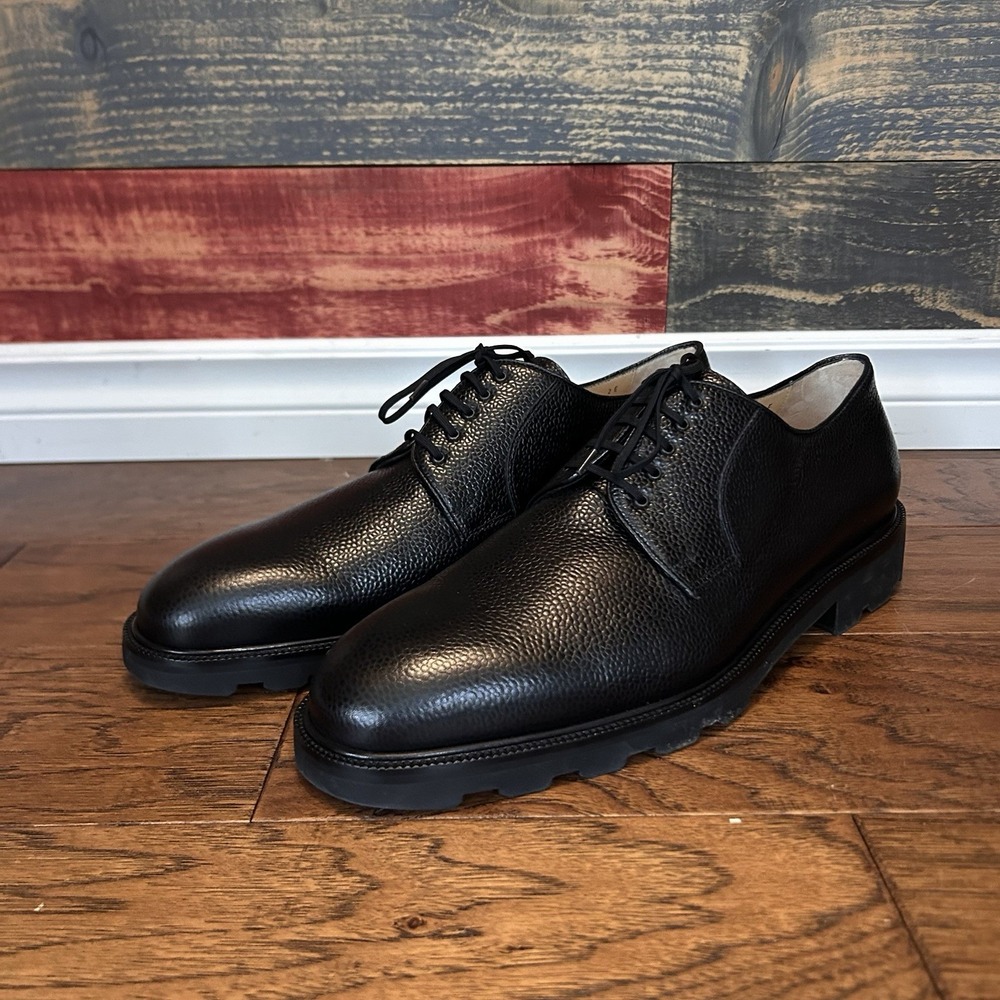Salvatore Ferragamo Mens Track Derby Black Pebbled Leather Shoes 12 2E Italy